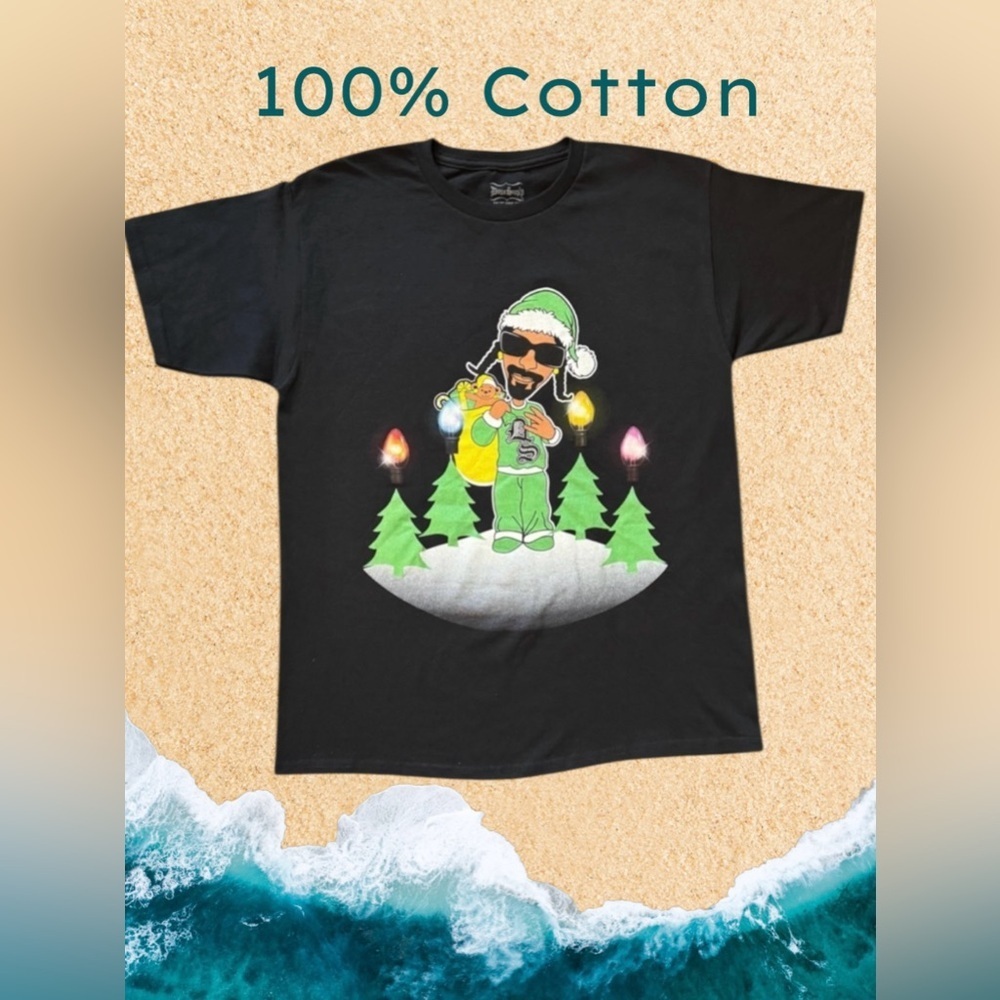 $7 Add-On 🆕Santa Snoop Festive Black Graphic Short Sleeve Tee